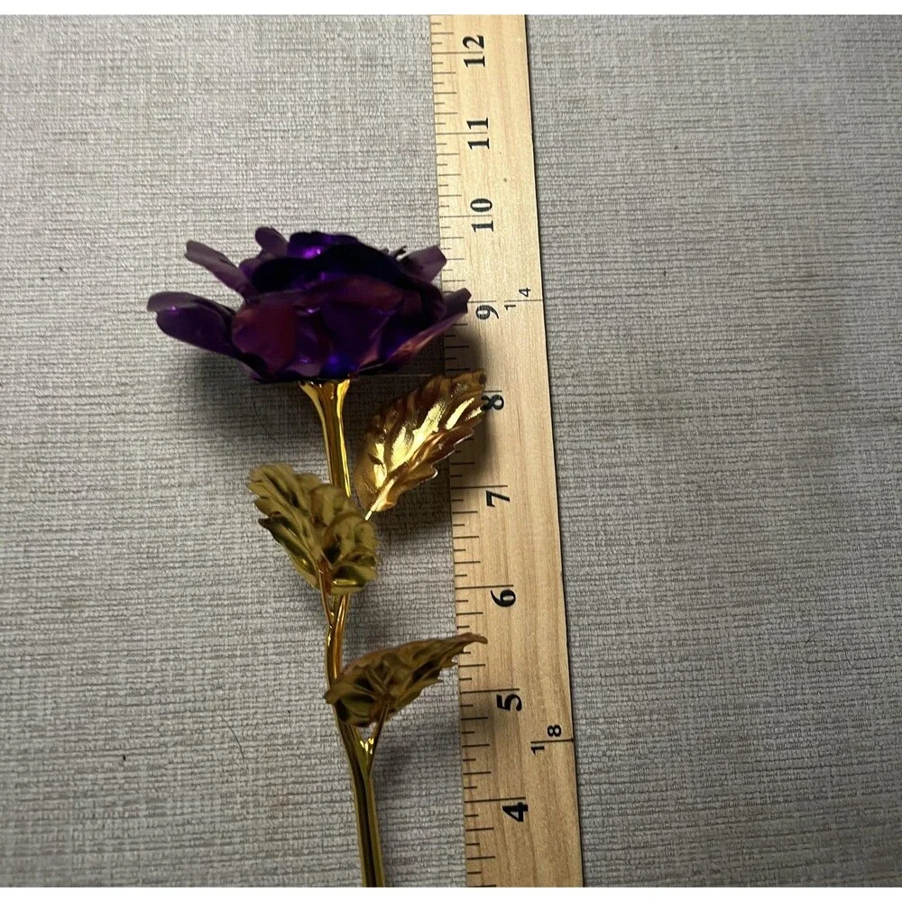 24K Golden Rose Purple Metal Flower Stem 12 Inch Artificial Gift Decor Romantic